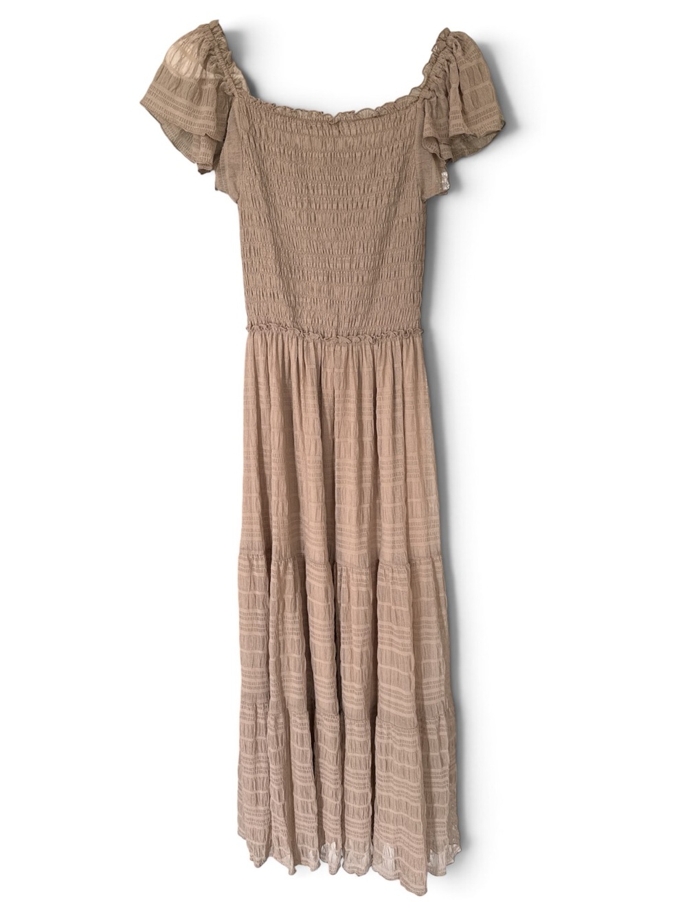NWT Max Studio Smocked Flutter Sleeve Maxi Dress - Mocha XS - Picture 3 of 4